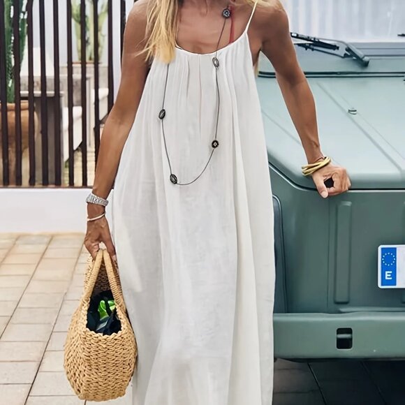 White Low Back Maxi Dress - Picture 2 of 9